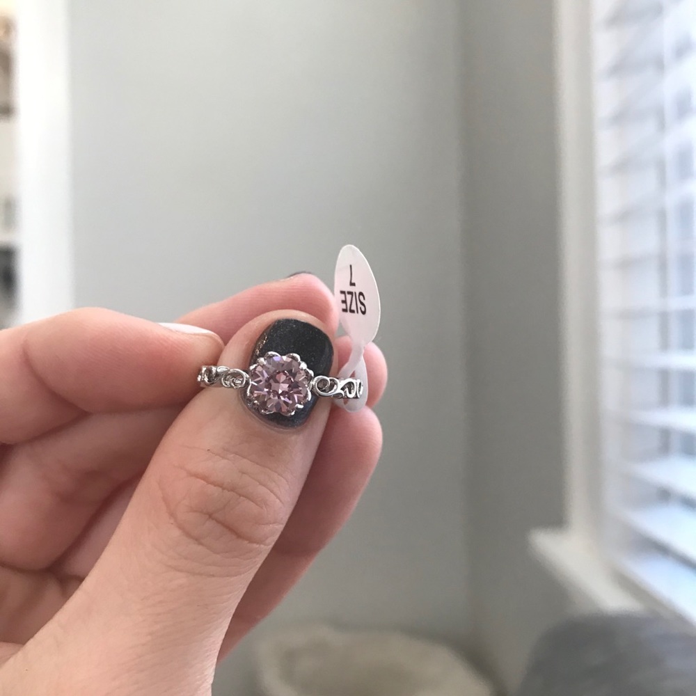 “Dream Big” Pink Stone Ring with Swirl Band Detail